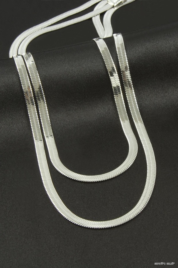 Spt-Gld Italian Irli Double Steel Necklace (50742) Silver Color