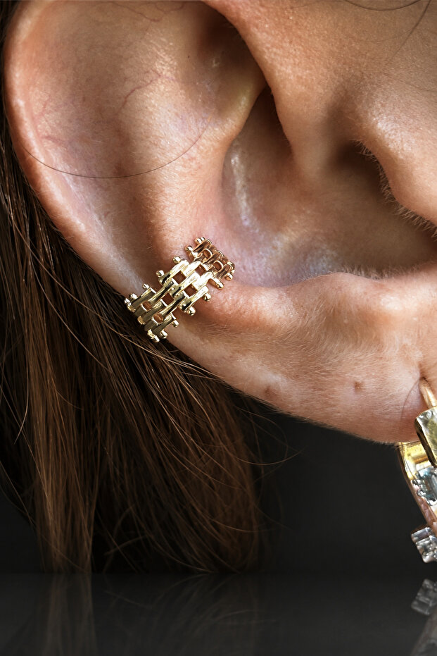 Bym417-1 Women's Gold Cartilage Earring Fence Model Compression Non-Pierced Ear Cuff