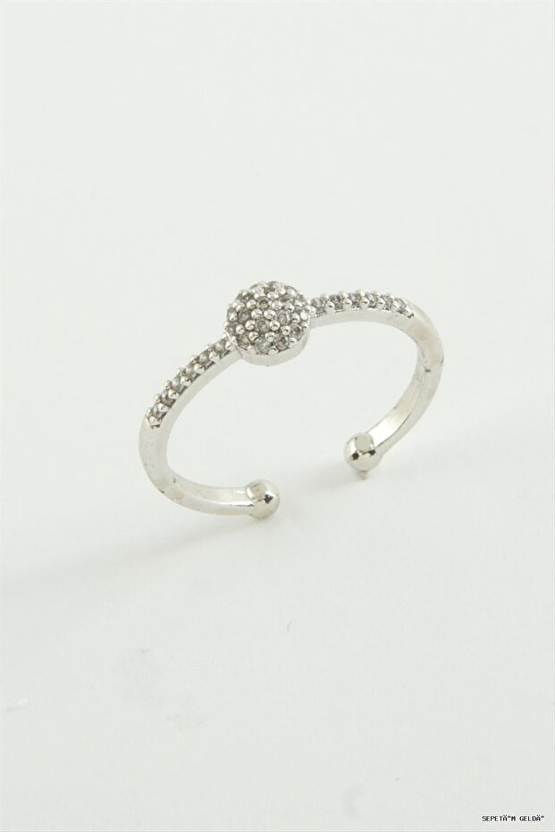 Spt-Gld Round Zircon Stone Ring (45810) Silver Color
