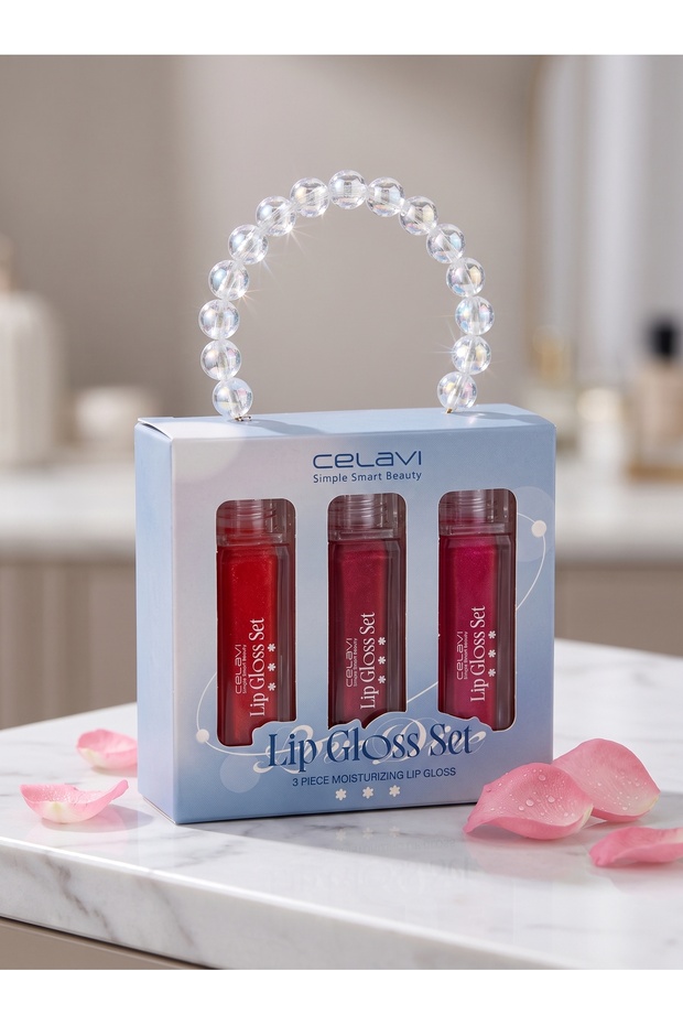 3-Piece Moisturizing Lip Gloss Set with Pearl Suitcase Box Sylphy