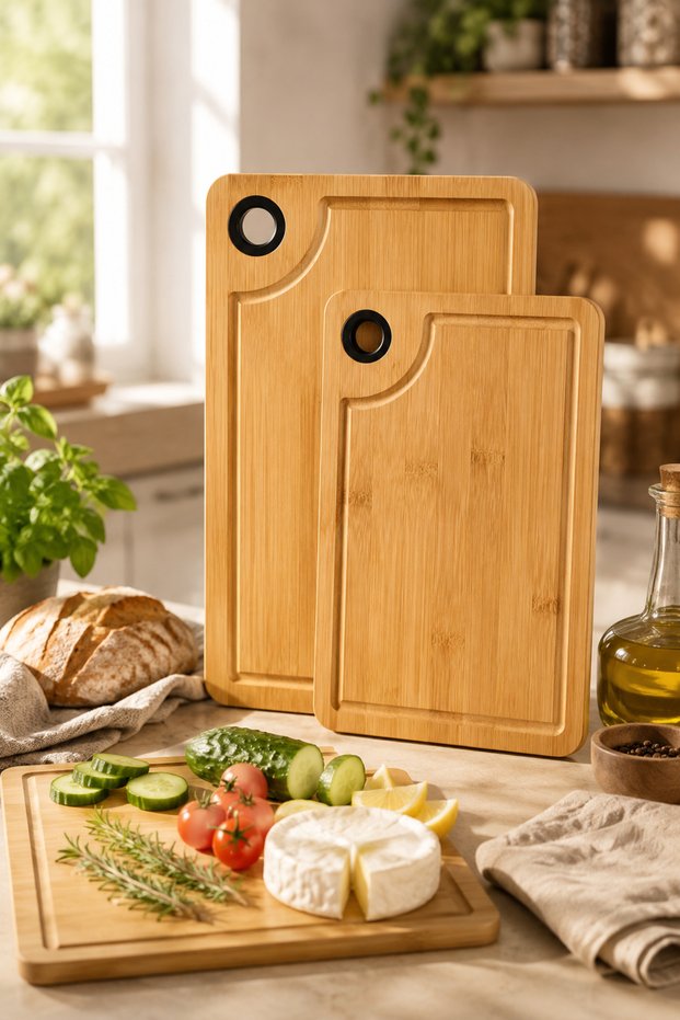 Bamboo Dual 2-Piece Bamboo Cutting Board Set with Black Detailing