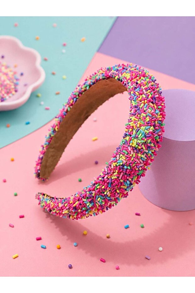 Colorful Candy Bead Detailed Crown – Thick Padded Women's Hair Accessory