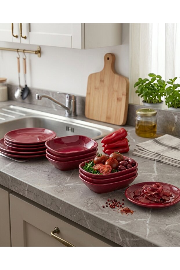 6 Pieces Red Garnish Plate Unbreakable Melamine Kayak Plate Appetizer Plate Olive Dish (17 X 12 cm)
