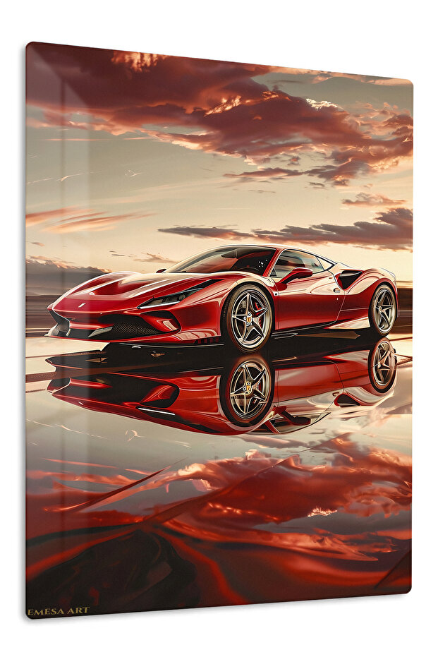 Red Classic Roadster Sunset Metal Wall Art