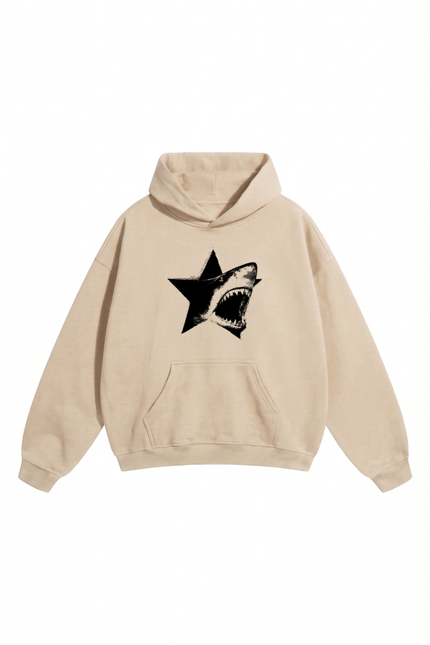 Unisex Men'S/Women's Star Shark Printed Oversize Cotton Hooded Sweatshirt