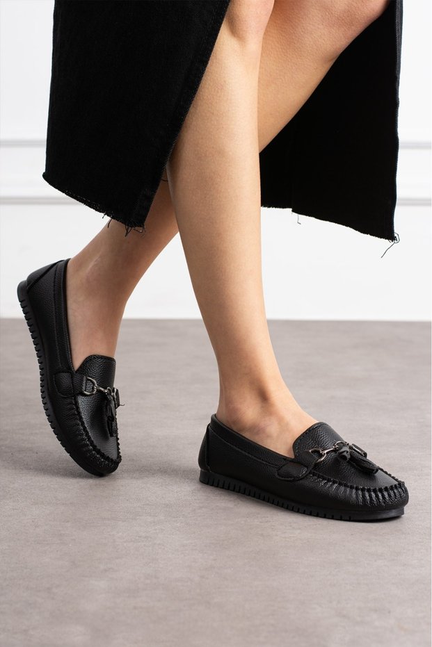 Seli Black Women's Comfortable Light Sole Stylish Daily Office Ballerina Shoes