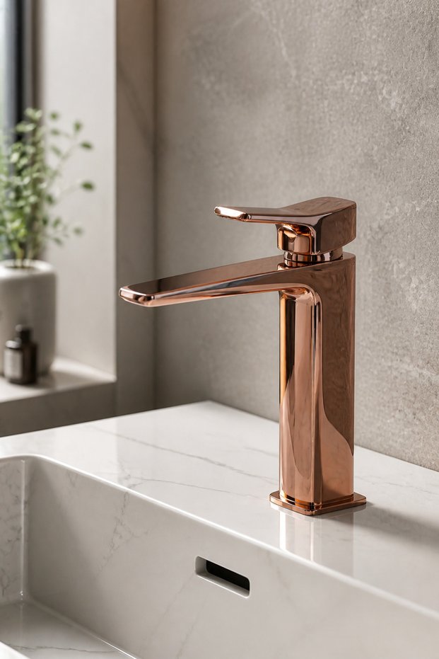 Copper Bronze Square Basin Faucet Rose Copper Bathroom Sink Fixture Brass Material 5 Years Warranty