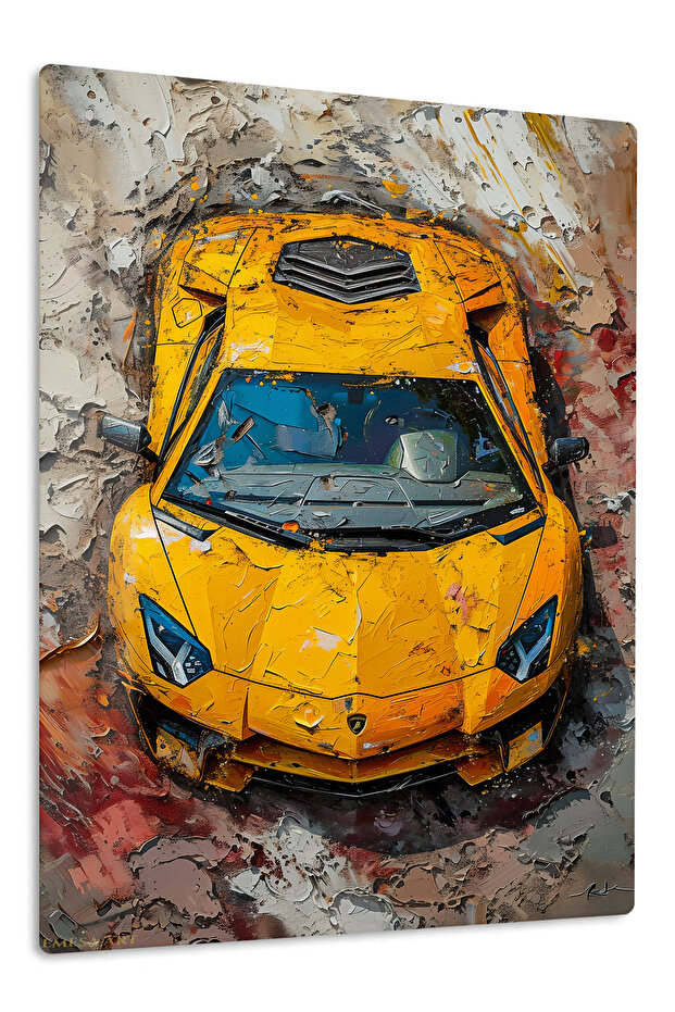 Yellow Supercar Top View Metal Wall Art