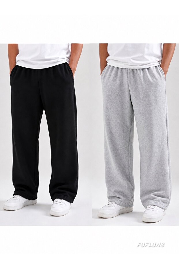 Black Gray 2-Pack Duz Basic Oversize Men's Sweatpants