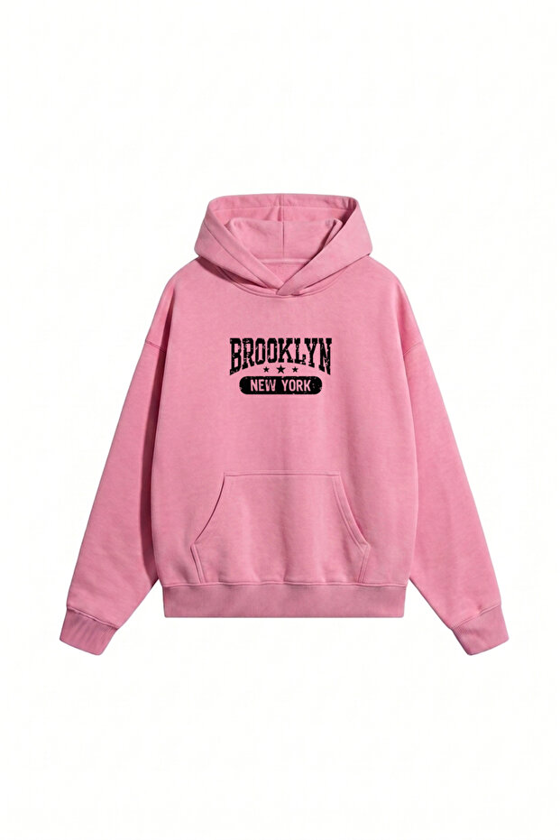 Unisex Men'S/Women's Brooklyn Printed Oversize Cotton Hooded Sweatshirt