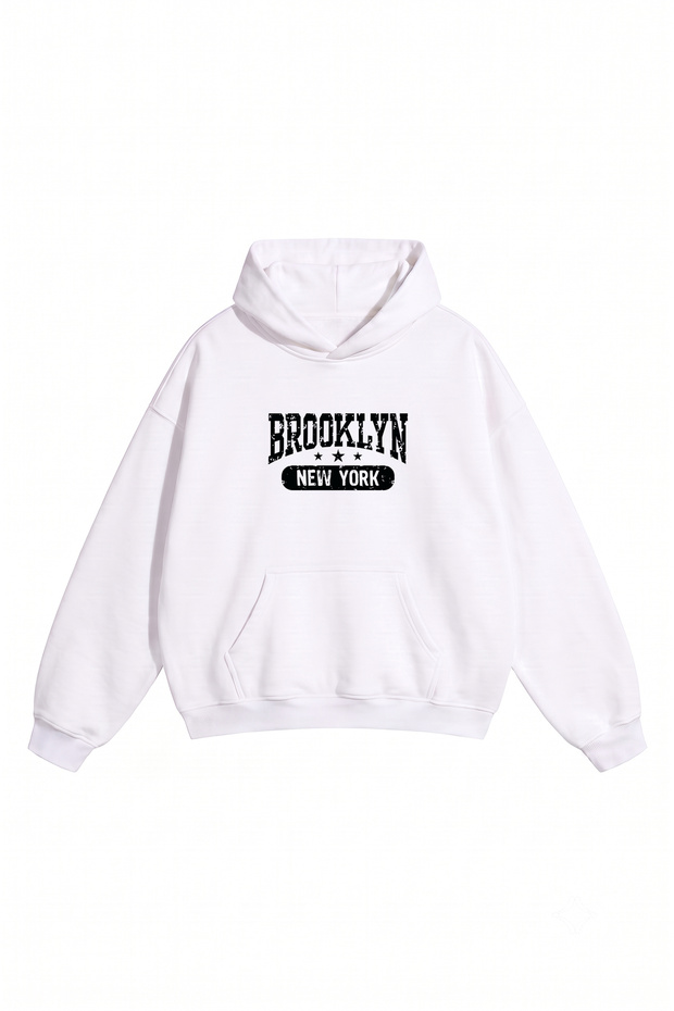 Unisex Men'S/Women's Brooklyn Printed Oversize Cotton Hooded Sweatshirt