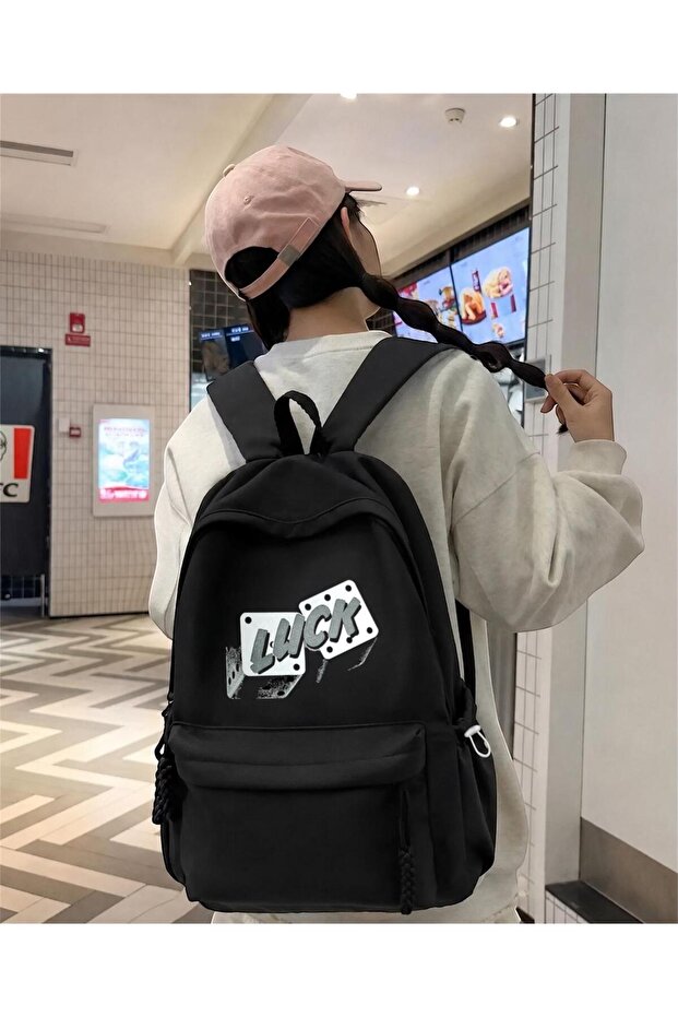 Black Luck Printed School, Office, Course Backpack