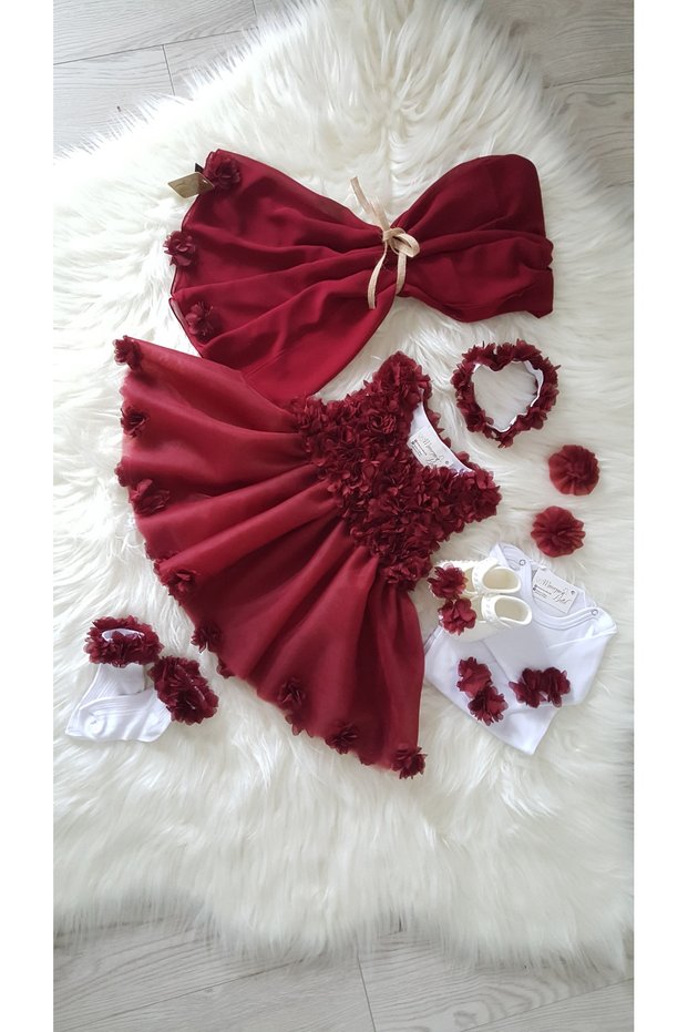 Baby Girl Dress Set Evening Gown and Mother's Shawl