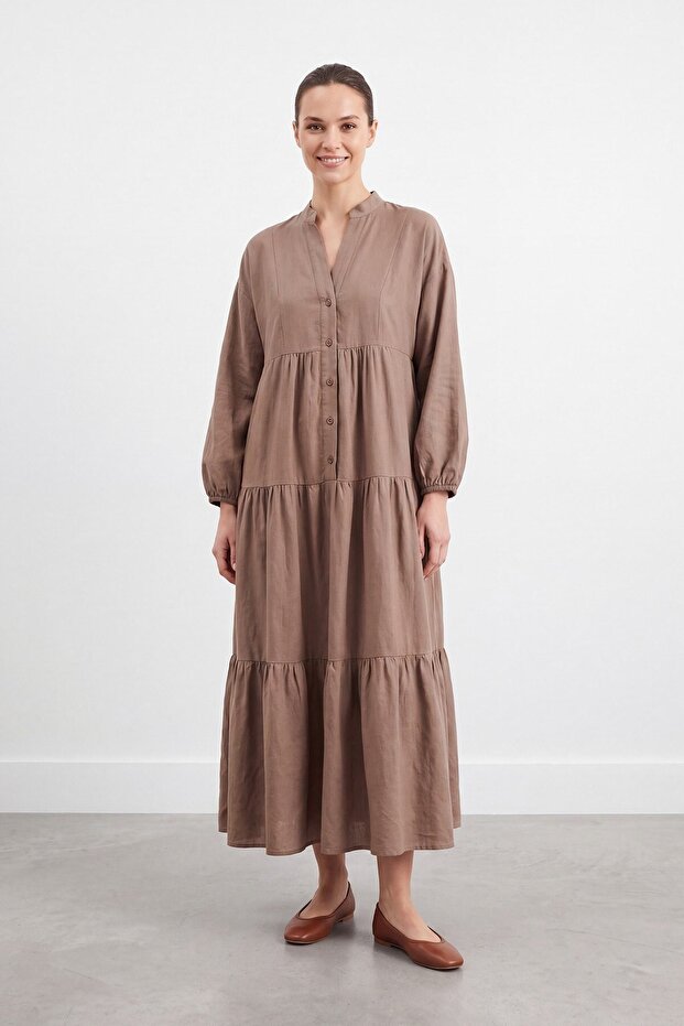 Hakim Collar Flounce Long Dress Mink 32437