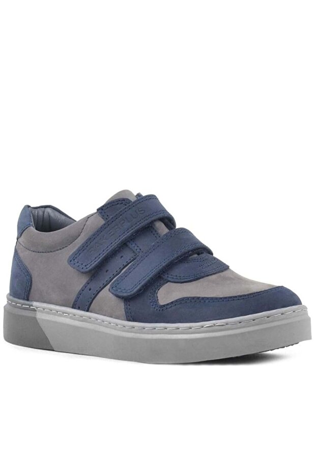 Rakerplus 3751-Lng Navy Blue Gray 100% Genuine Leather Velcro Boys' Sneaker Casual