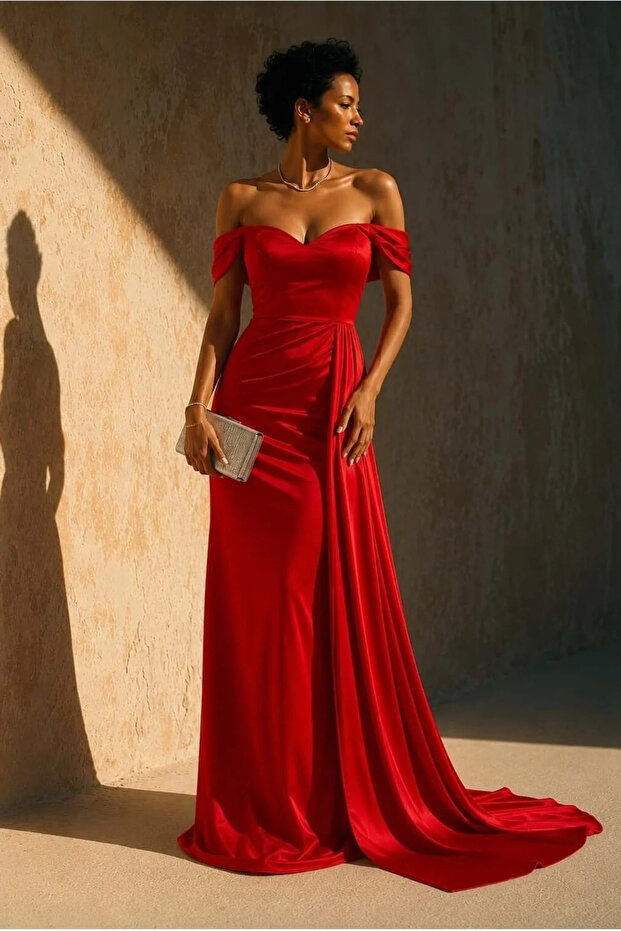 Women's satin boat neck maxi evening dress