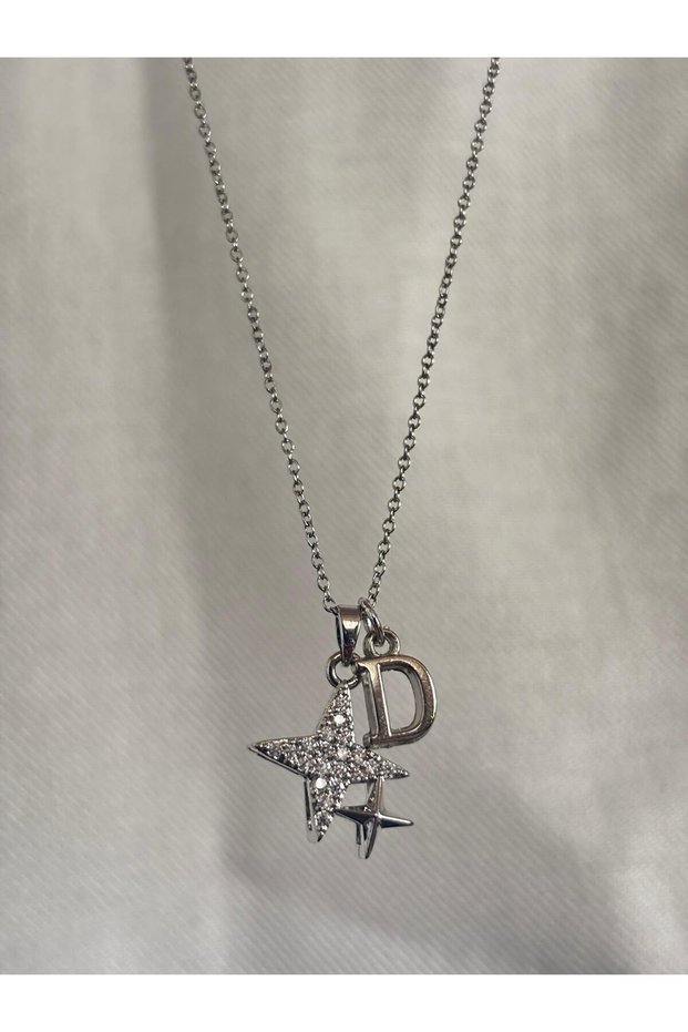 316L Steel Women's Necklace with Letter D with Polar Star