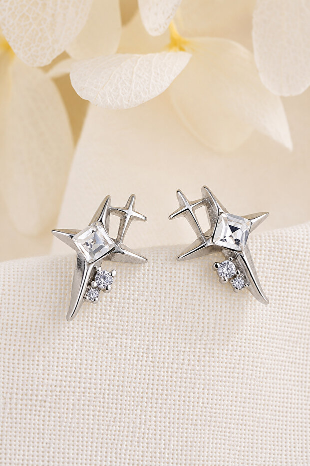 Zircon Stone Silver Color Star Earrings