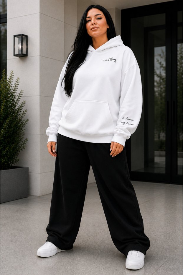Women's Plus Size 3 Thread Hooded 2-Piece Tracksuit Set Oversize Hoodie Wide Leg Pants Printed Winter L-8Xl