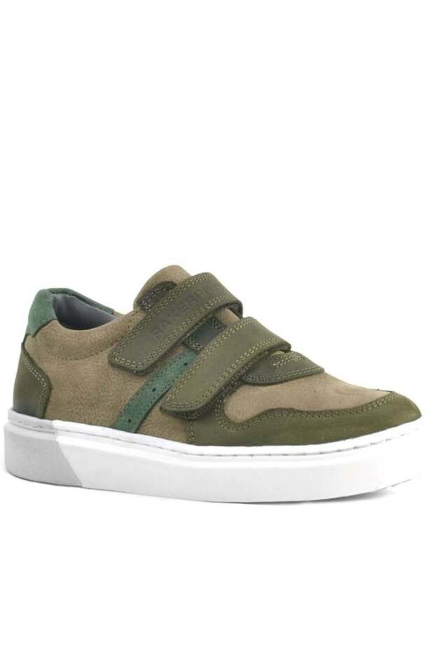 Rakerplus 3751-Hky Khaki 100% Genuine Leather Velcro Boys' Sneaker Casual