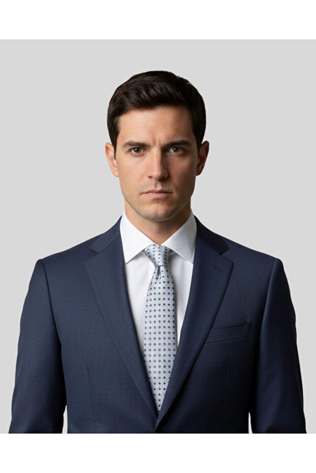 Navy Blue Patterned Gray Men's Tie – 7.5 cm Wide
