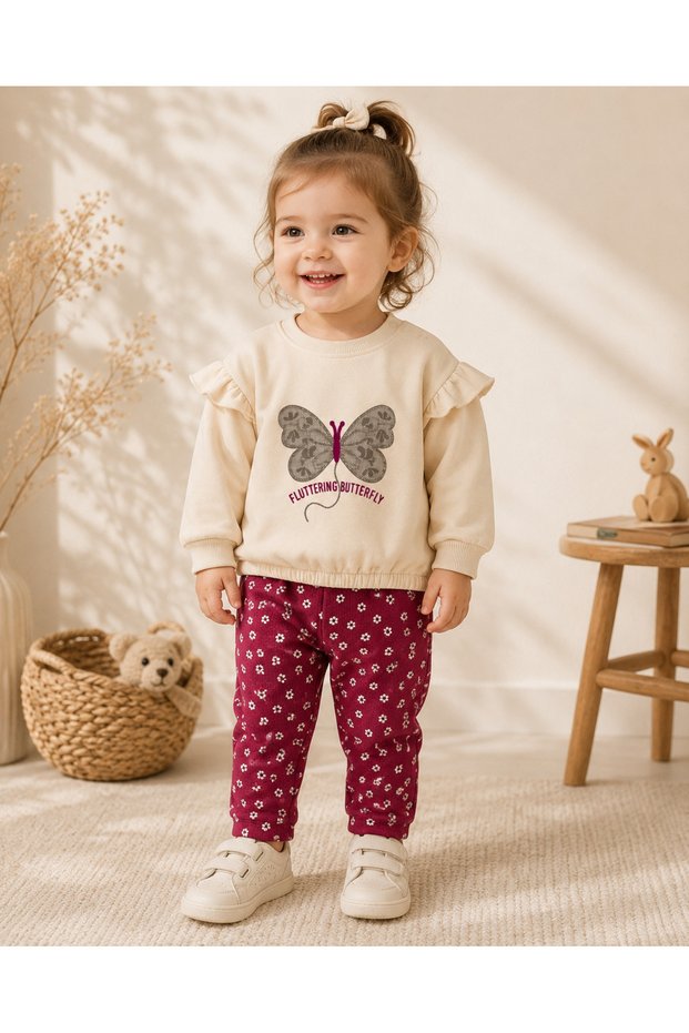 Butterfly Printed Girls' Seasonal Tights 2-Piece Set 9 Months-2 Years