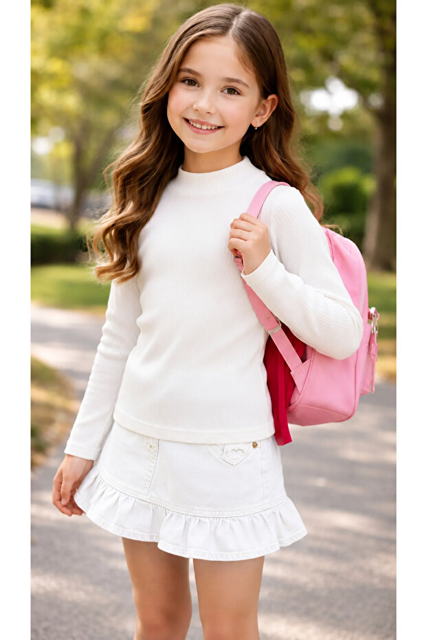 Girl's Turtleneck Sweatshirt White 5-14 Years