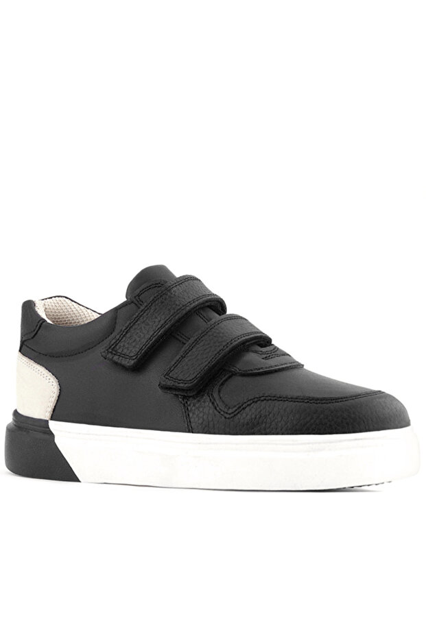 Rakerplus 3751-Skr Black-White White Sole 100% Genuine Leather Velcro Boys' Sneaker