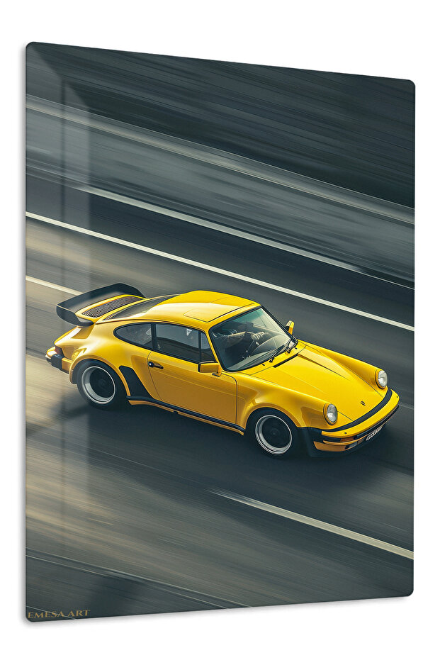 Yellow Porsche 911 Motion Metal Wall Art