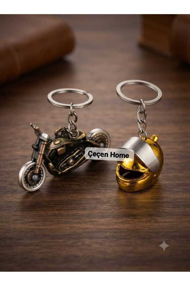 Metal Motorcycle and Helmet Design Dual Keychain Set - Stainless Steel Ring, Stylish and Durable Biker Accessory, Special Gift for Lovers and Motorcycle Enthusiasts