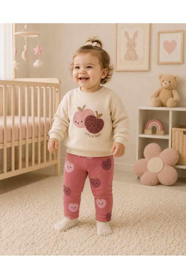 Apple Patterned White Baby Girl/Child Seasonal 2-Piece Set 6 Months-2 Years