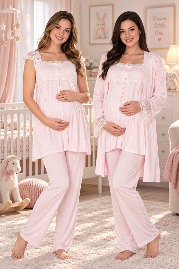 Cotton Dressing Gown Maternity Pajama Set 3 Piece Set Effortt