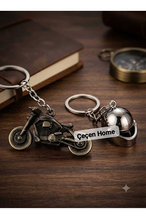 Metal Motorcycle and Helmet Design Dual Keychain Set - Stainless Steel Ring, Stylish and Durable Biker Accessory, Special Gift for Lovers and Motorcycle Enthusiasts