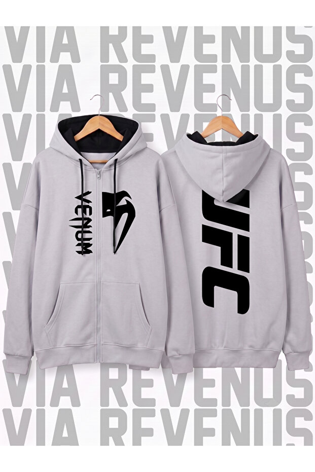 Front and Back Printed Unisex Zippered Hooded Sweatshirt Cardigan