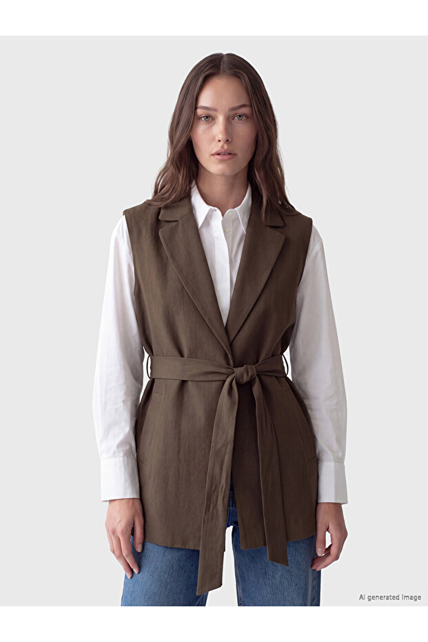 Lcw Modest Khaki Belted Women's Classic Vest