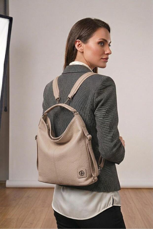 Women's Functional Soft Leather Shoulder and Backpack School Bag Daily Bag (Height 30 cm Width 36 cm)