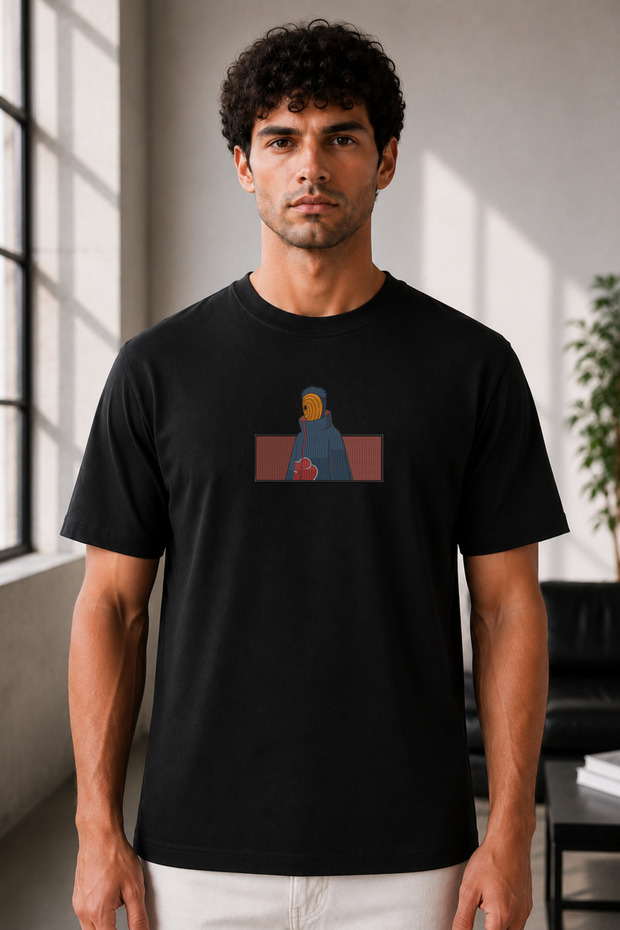 Unisex Oversize Naruto Shippuden Obito Uchiha Embroidered Anime T-Shirt 100% Cotton