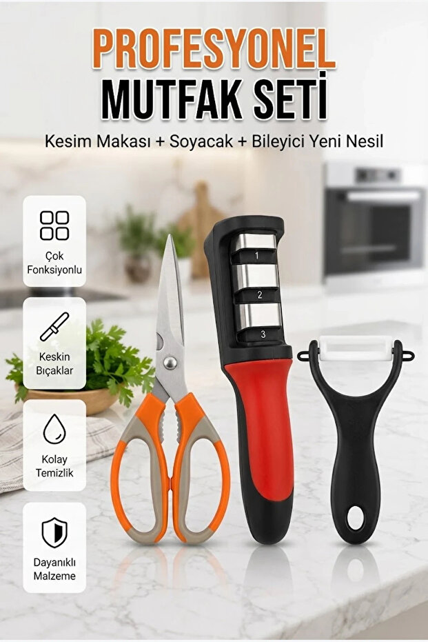 3-Piece Stainless Steel Kitchen Scissors Set – for Meat, Vegetables, and Opening Lids