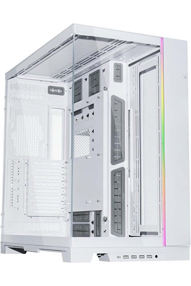 علبة كمبيوتر ديناميكية EVO XL - بيضاء - O11DEXL-W مع إضاءة RGB، ألواح زجاجية مقواة أمامية وجانبية، تصميم ثنائي الغرف، تكوين تبريد مائي