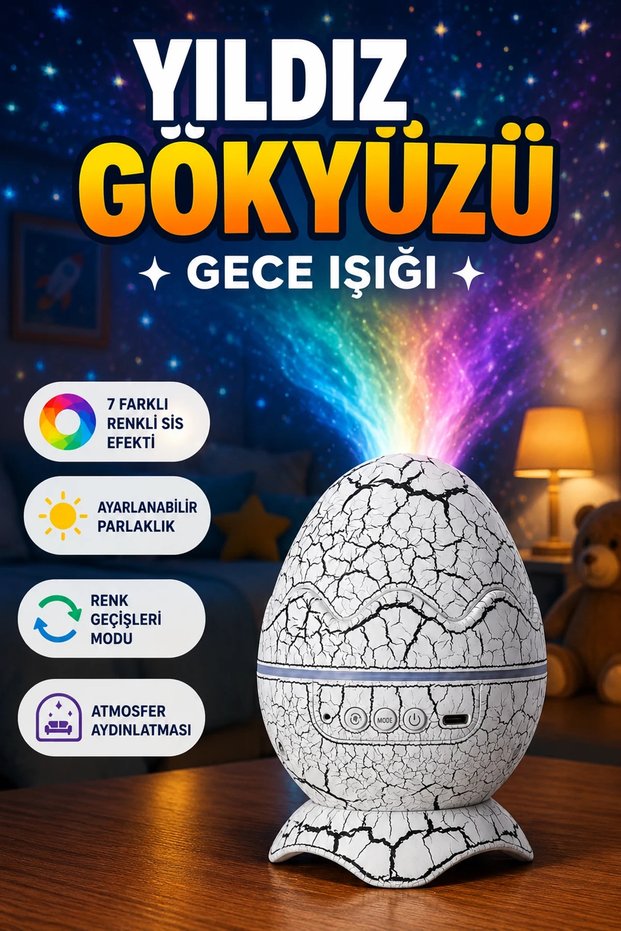 Multi-Mode Night Light Projector with Star Sky Effect, 7 Color Fog and Laser Star Modes