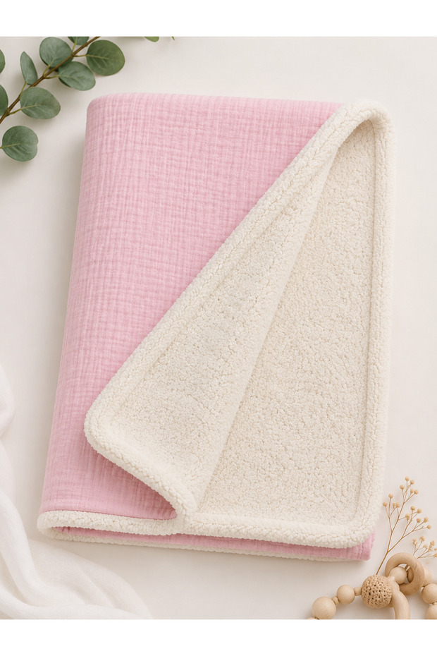 Double layer muslin cover and welsoft blanket, two-sided multi-purpose baby blanket, winter soft baby blanket