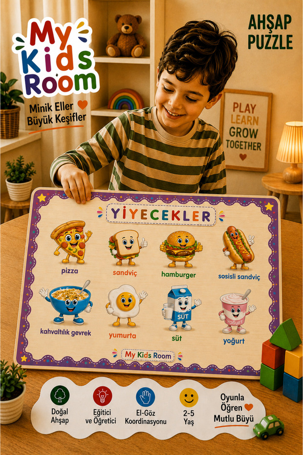Foods Wooden Find and Match Puzzle 2-5 Years Old Educational Learning Montessori Puzzle