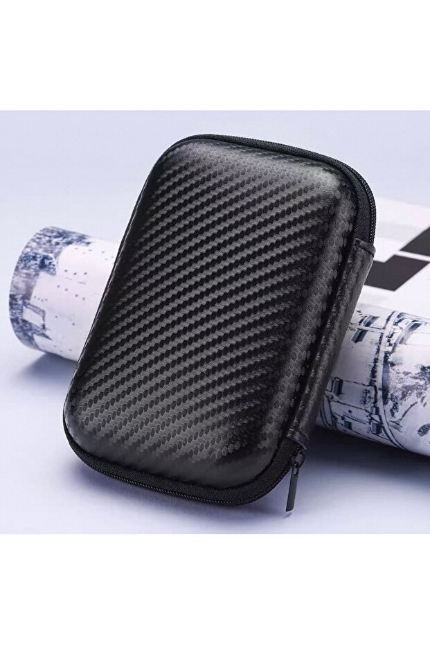 Compact Carbon Fiber Texture Hard Shell Carrying Case – Portable Organizer for Electronics and Accessories