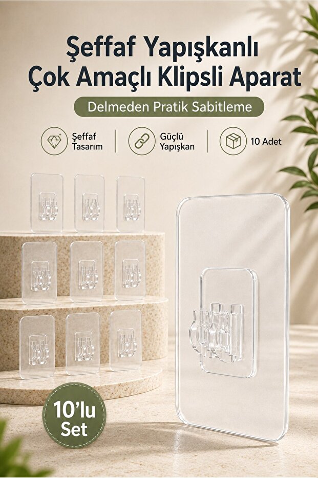 Transparent Adhesive Shelf Holder Mounting Without Drilling 7X7 cm Set of 10