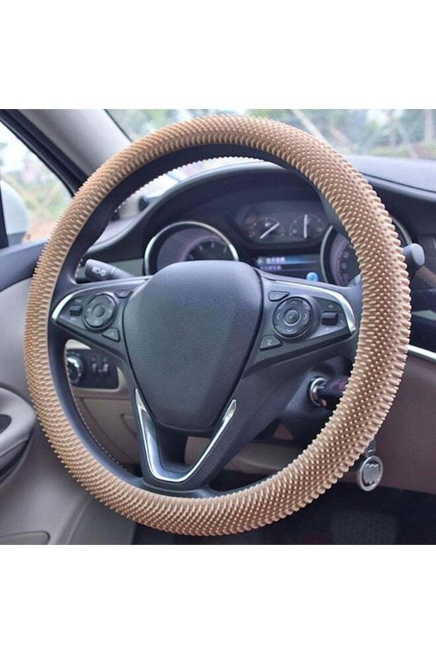 Silicone Steering Wheel Cover - Stress-Relieving Massage Grip Steering Wheel Cover Anti-Slip Universal Car Steering Wheel Cover for Men Fit 14-15 Inch Beige