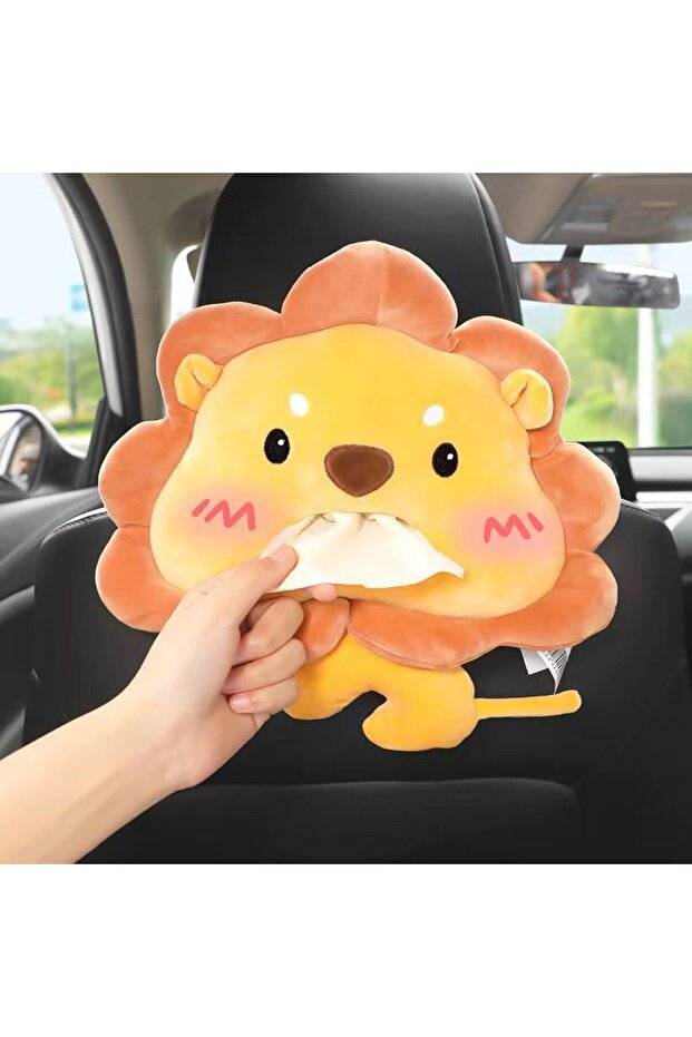 Car Interior Hanging Lion Napkin Holder Wet Wipe Dispenser for Car Napkin Wet Wipe Box with Lion Plush Accessory