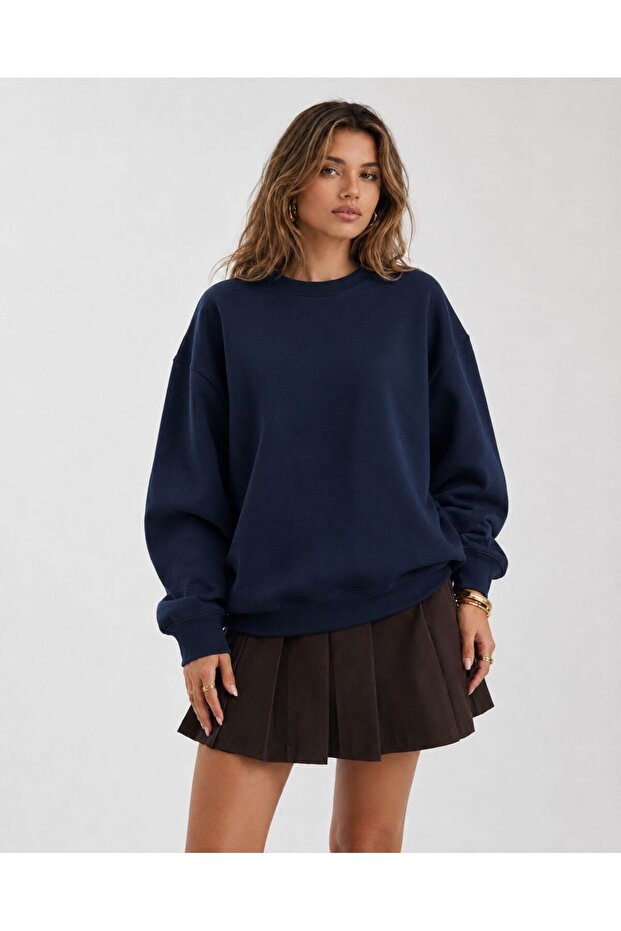 Women's Crew Neck Unprinted Basic Oversize Cotton Plain Sweatshirt