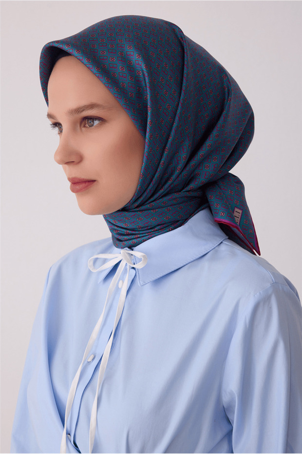 Tivil Silk Scarf Blue 4418 82 Monogram Pattern