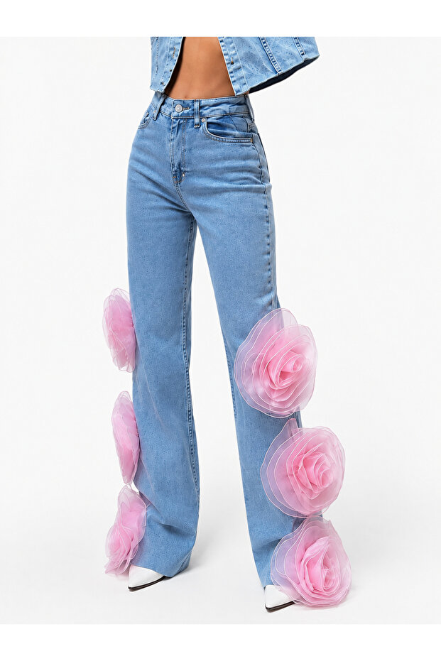 Pinterest Design Rose Detail Palazzo Jeans Imported Fabric
