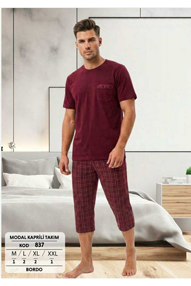 Men's Short Sleeve Capri Pajama Set 837